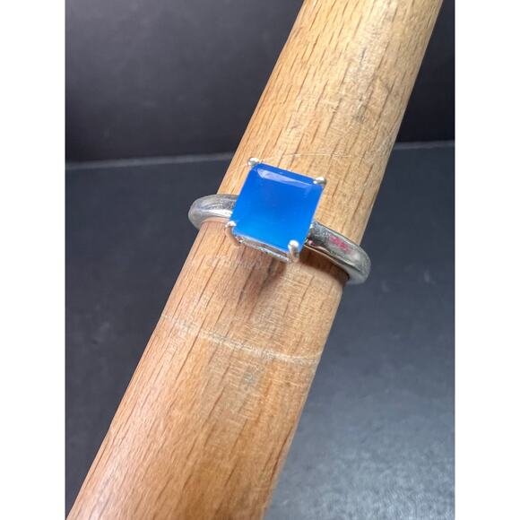 Square cut blue chalcedony sterling silver ring size 6 - Picture 10 of 16